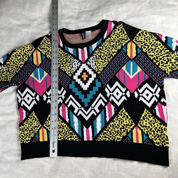 VTG Divided Sweater Women’s Sz M Y2K Multicolor Aztec Graphics 80’s 90’s - Picture 8 of 10